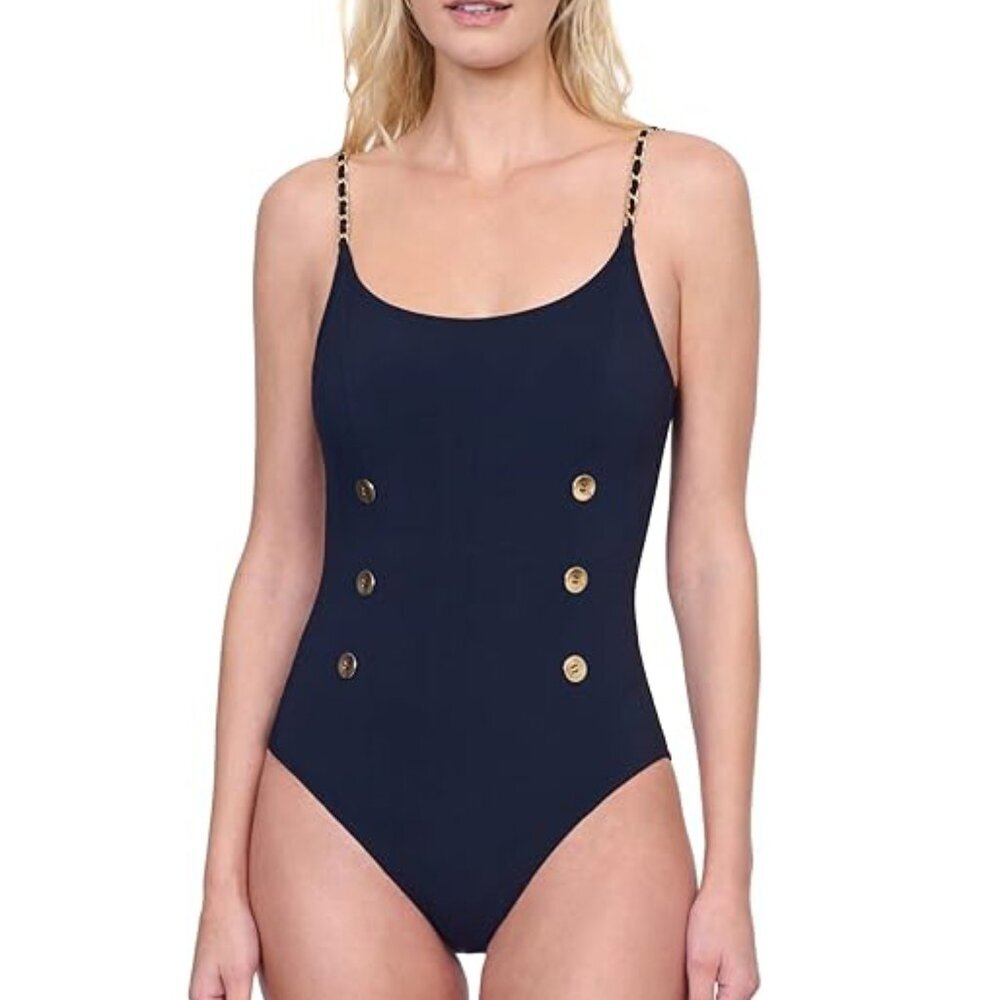 NWT Gottex Women's Monte Carlo Solid Fully Lined Round Neck One Piece Swimsuit 6